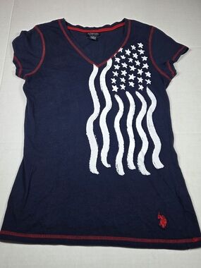 U.S. Polo Assn. Navy Short Sleeve V-Neck Tee with White Flag Graphic